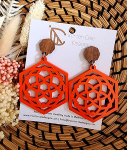 Orange geometric wooden earrings
