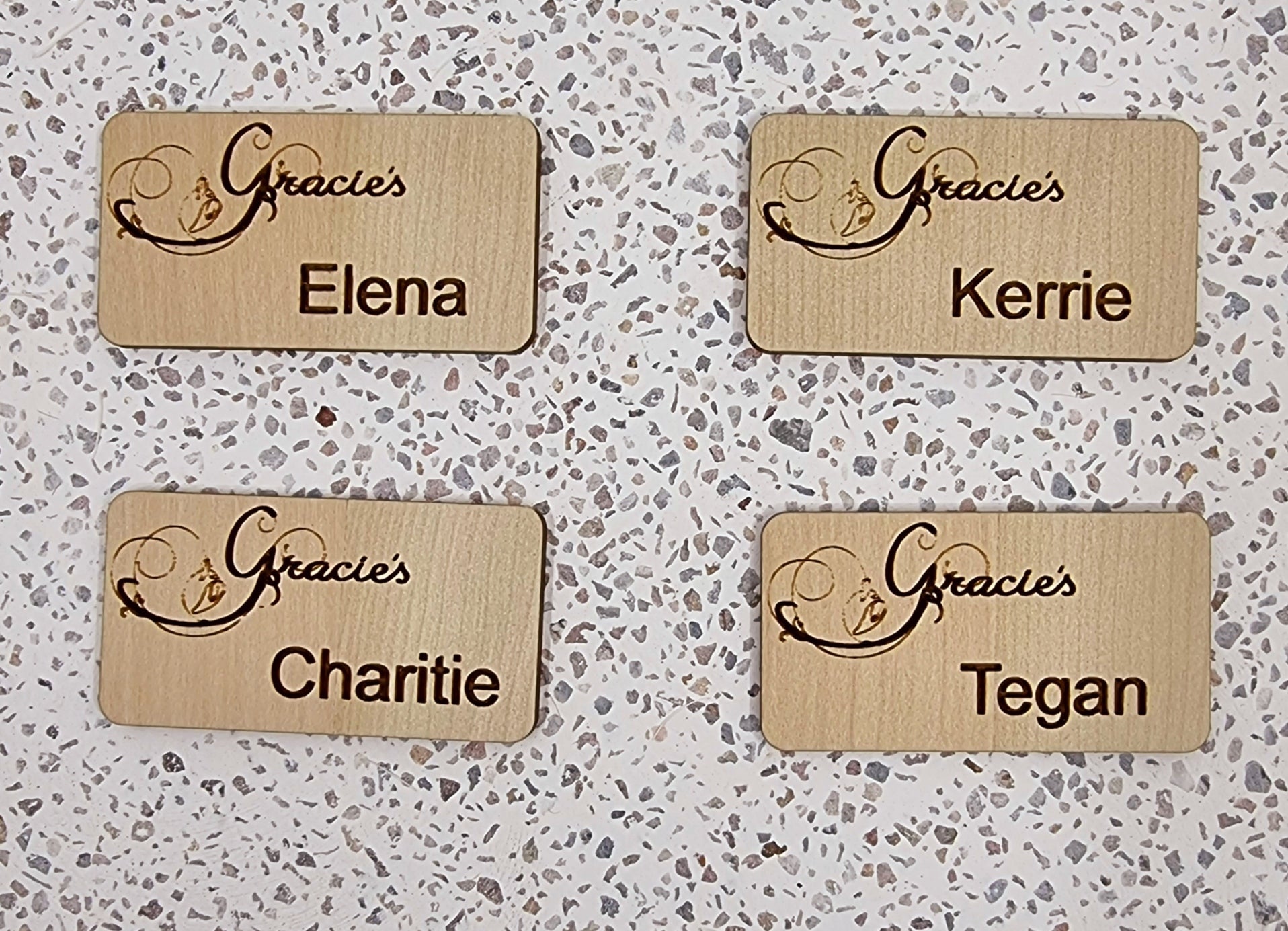 Wooden name badges with magnet back