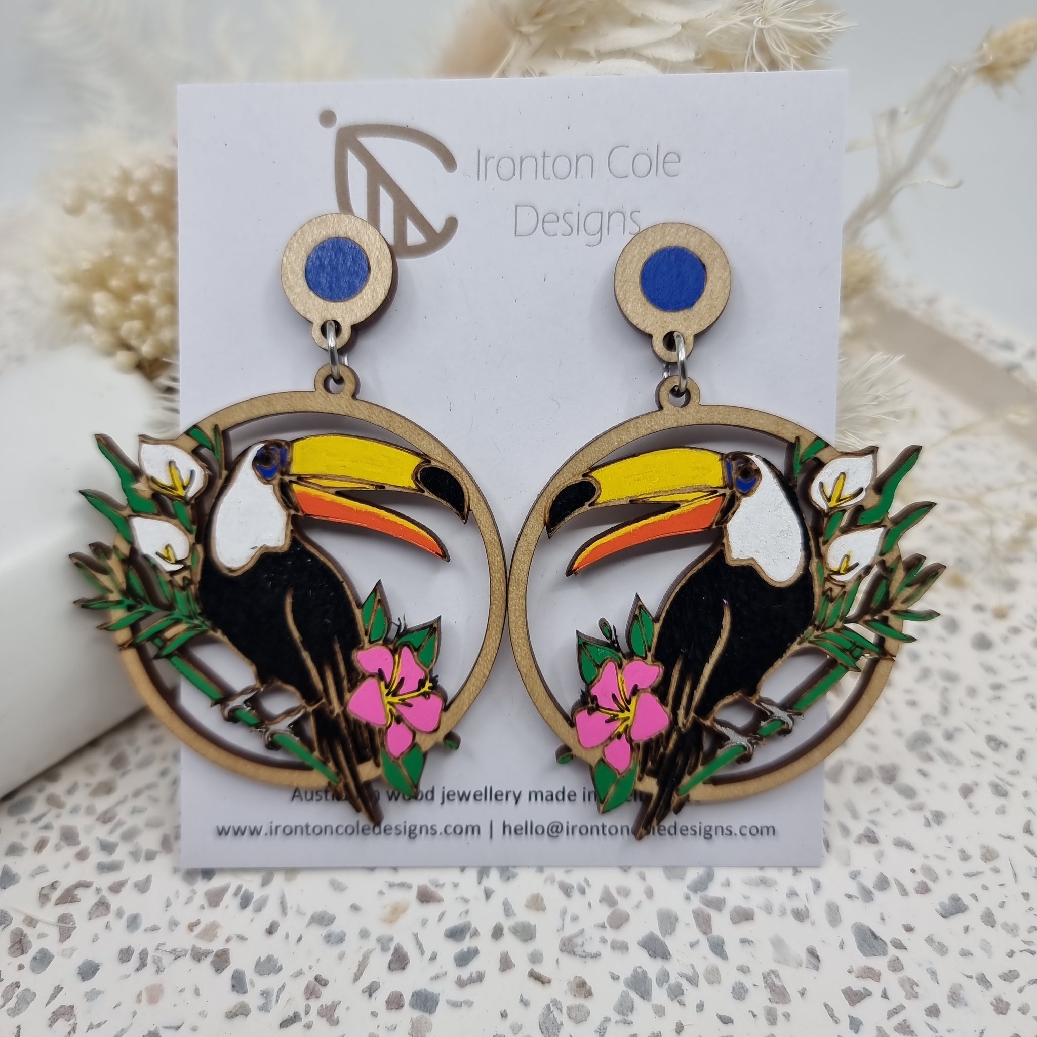 Toucan wooden earrings