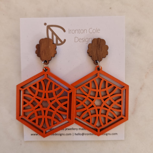 Wooden zentangle earrings