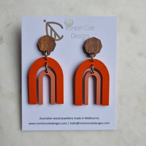 Arch wooden orange earrings