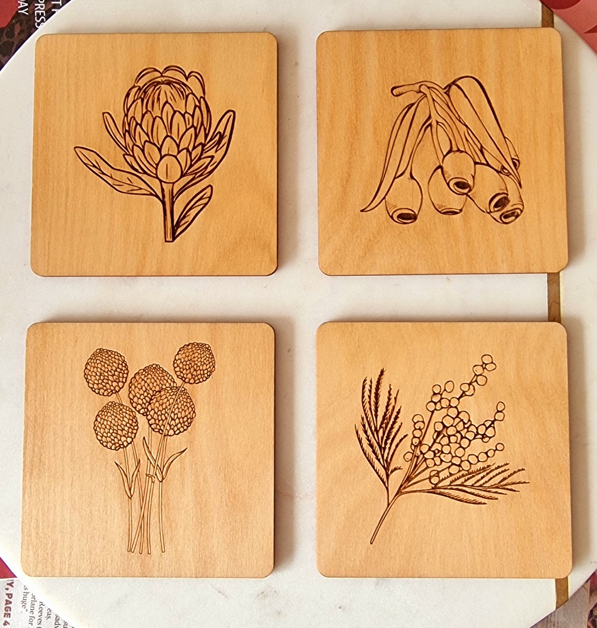 Australian flora wood coasters