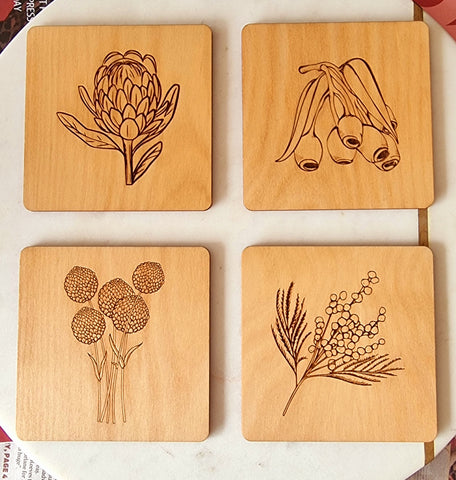Australian flora wood coasters
