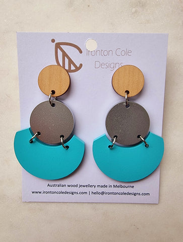 Silver -blue wooden earrings