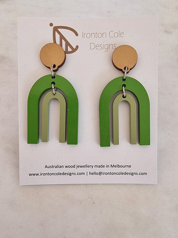 Wooden arch green earrings