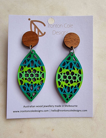 Green gradient wooden earrings