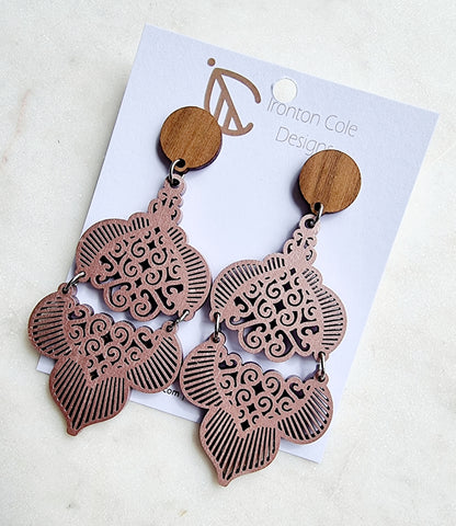 Metallic pink wood earrings