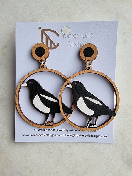 Magpie wooden earrings