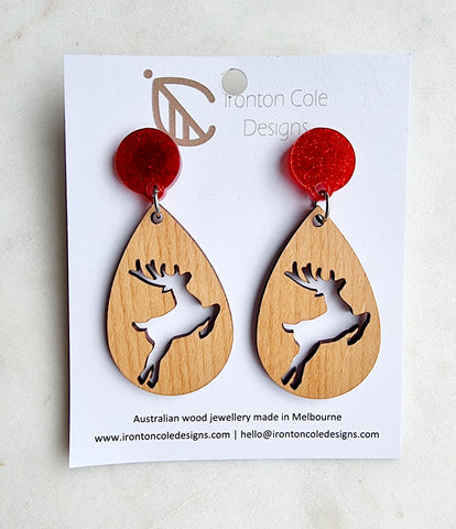Reindeer wooden earrings