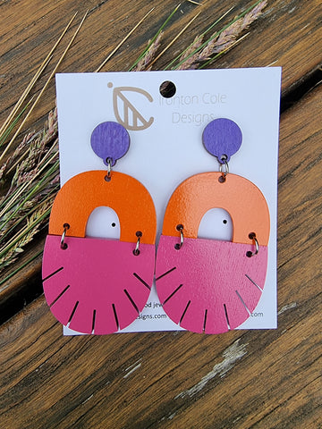 Fuschia pink wood earrings
