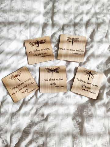 Wooden dragonfly affirmation cards