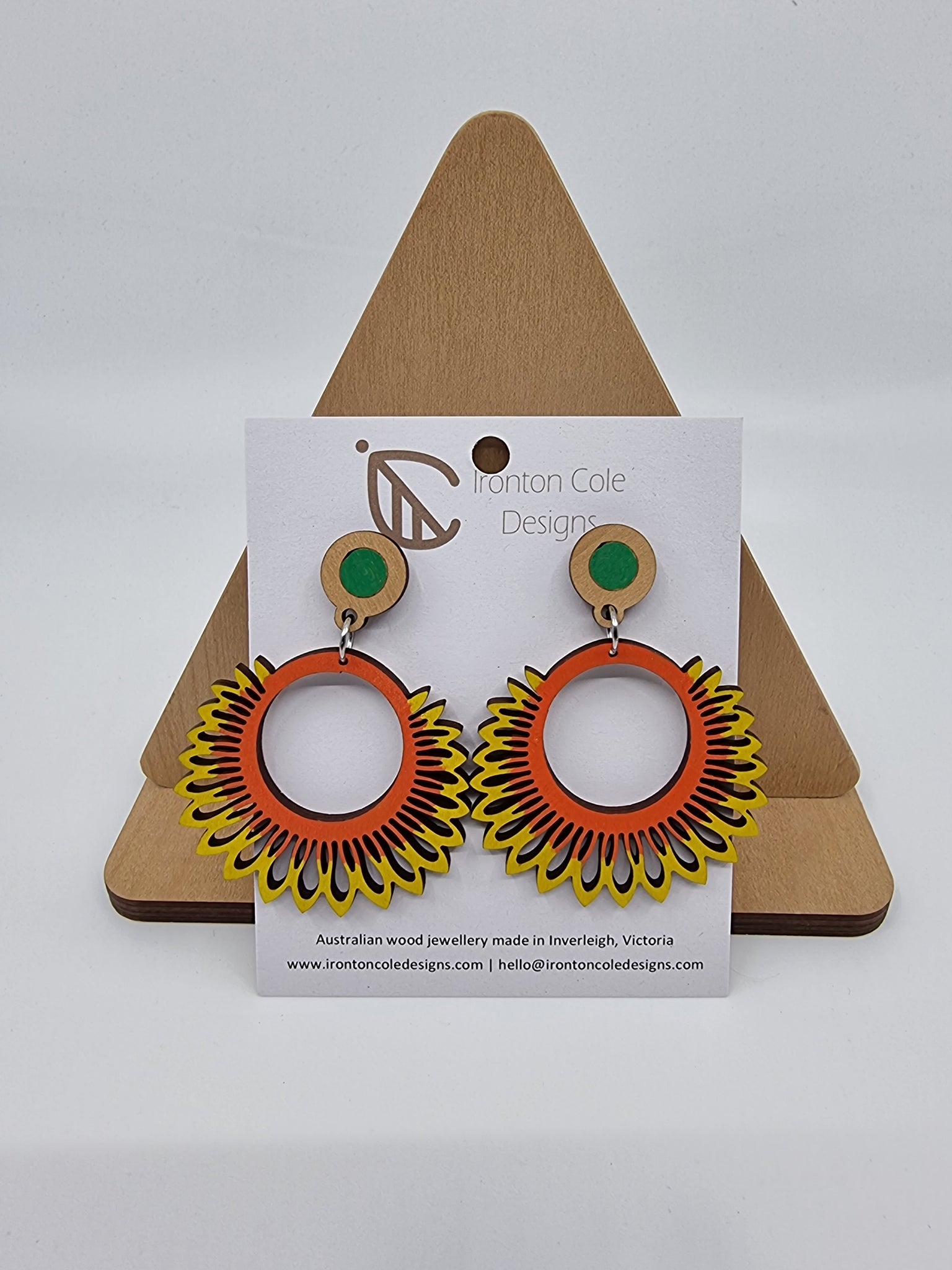 Wooden sunflower earrings