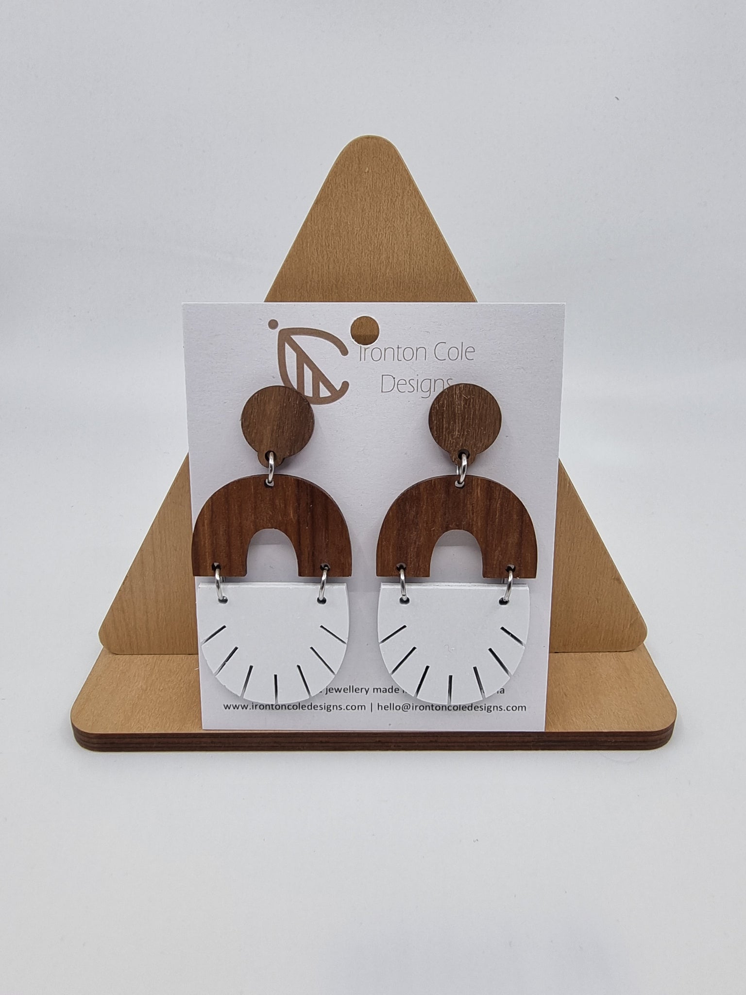 White arch wooden earrings