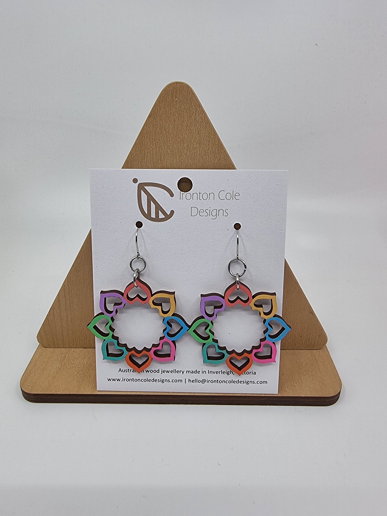 Circle of hearts wood earrings