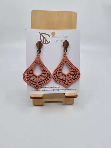 Pale pink boho wooden earrings
