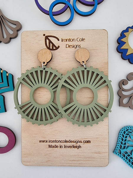 Wooden boho sun earrings