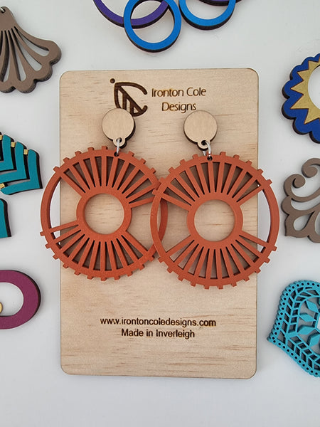Wooden boho sun earrings