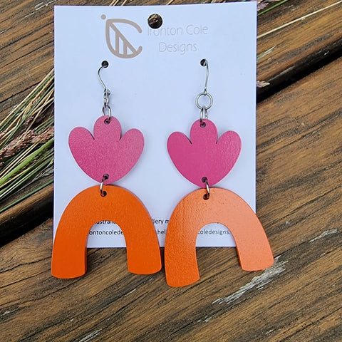Wood flower and arch earrings
