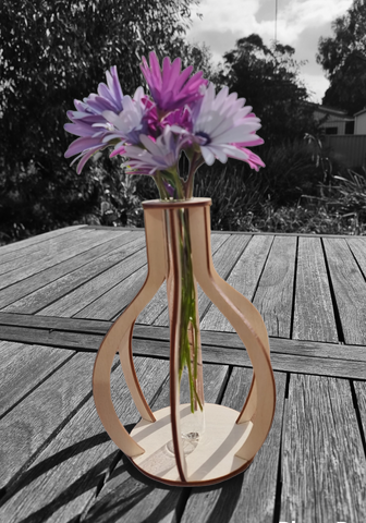 Wooden bulb vase with a glass test tube to hold the flower