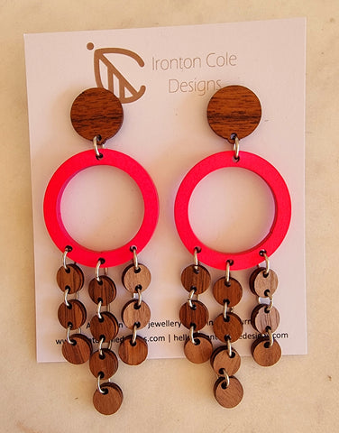 Pink wooden circle statement earrings