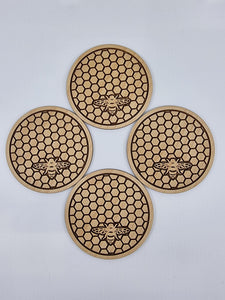 Bee and honeycomb wooden coasters