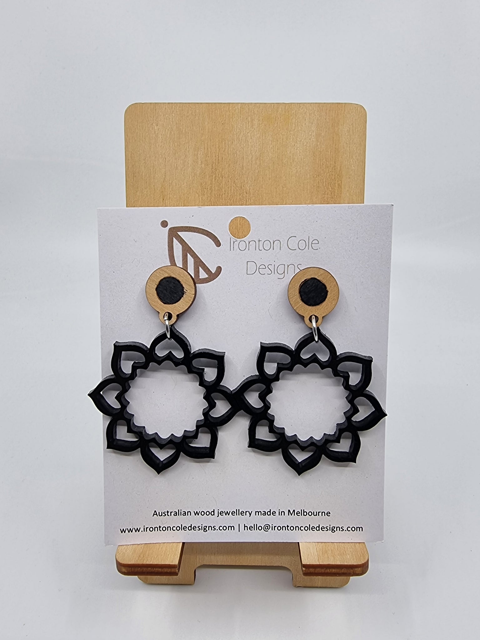 Wooden black heart earrings