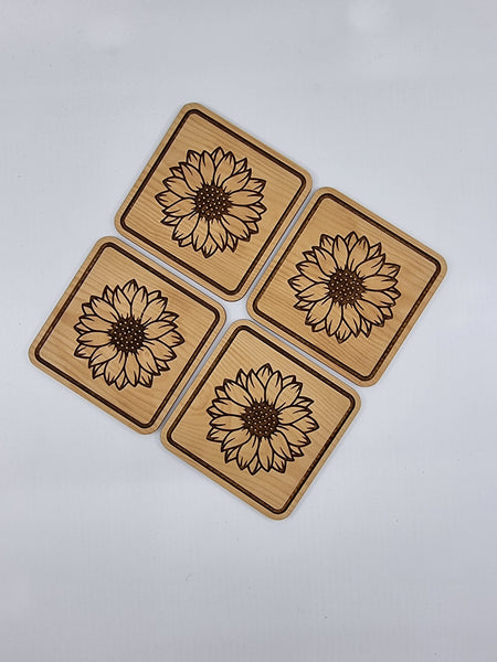 Sunflower wood coasters
