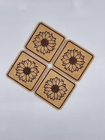 Sunflower wood coasters