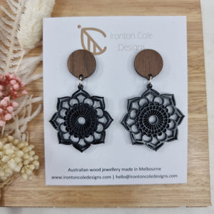 Wooden black mandela earrings