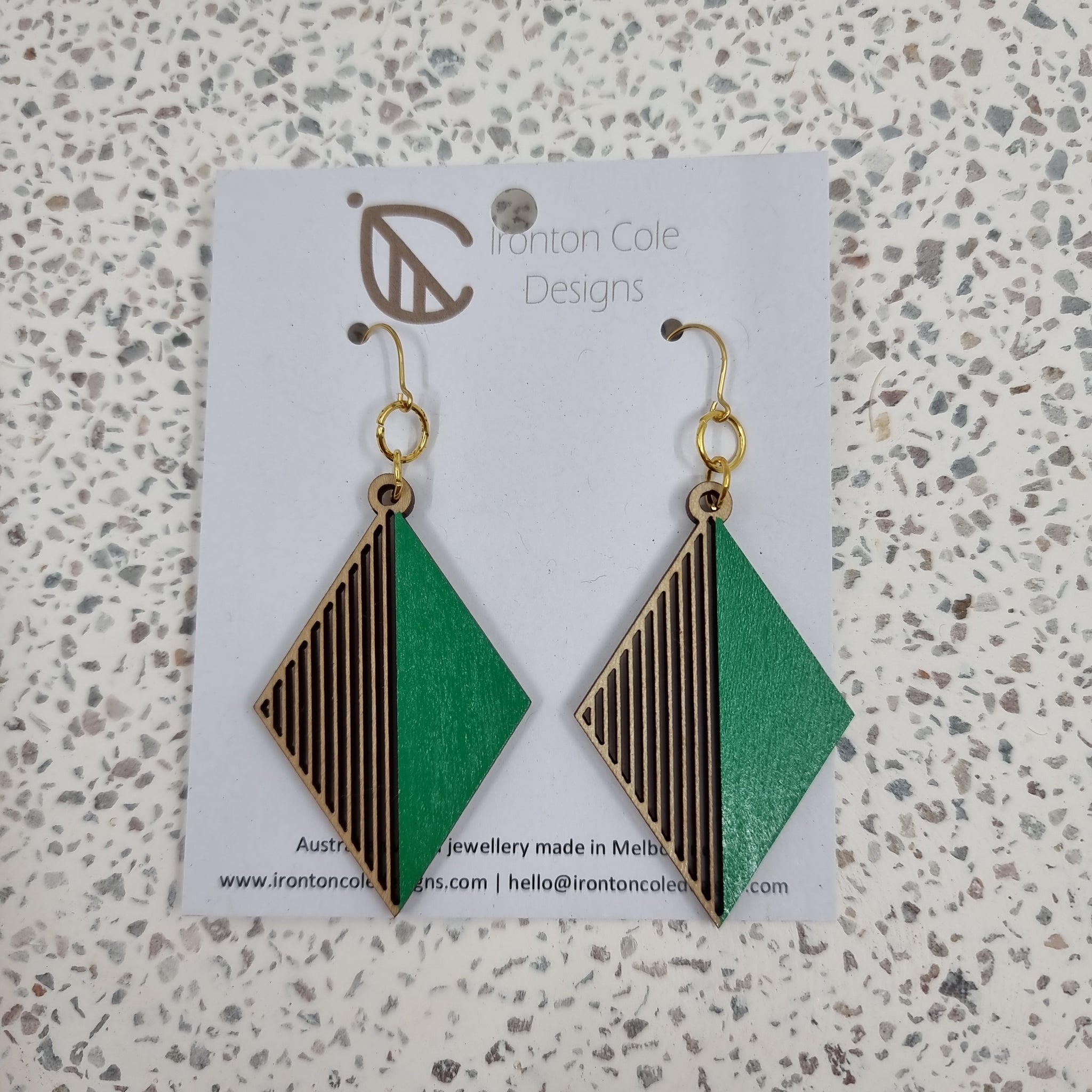 Wooden green diamond earrings