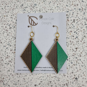 Wooden green diamond earrings