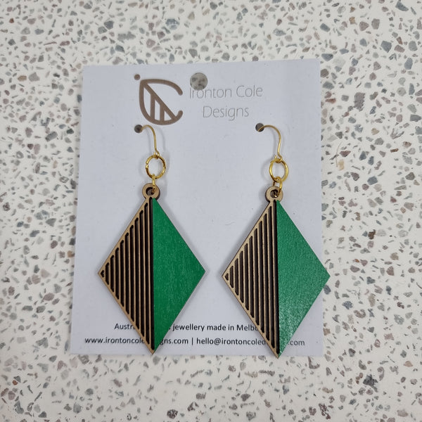 Wooden green diamond earrings