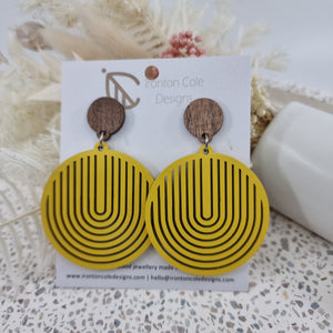 Yellow wooden round earrings