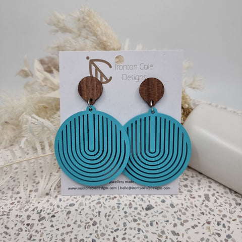 Aqua blue wooden earrings