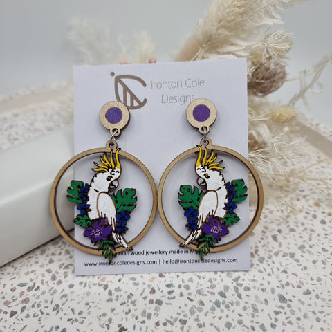 Cockatoo wooden earrings