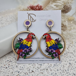 Parrot wooden earrings