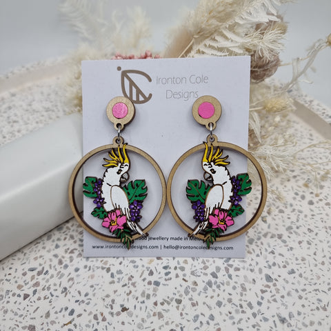 Cockatoo wooden earrings