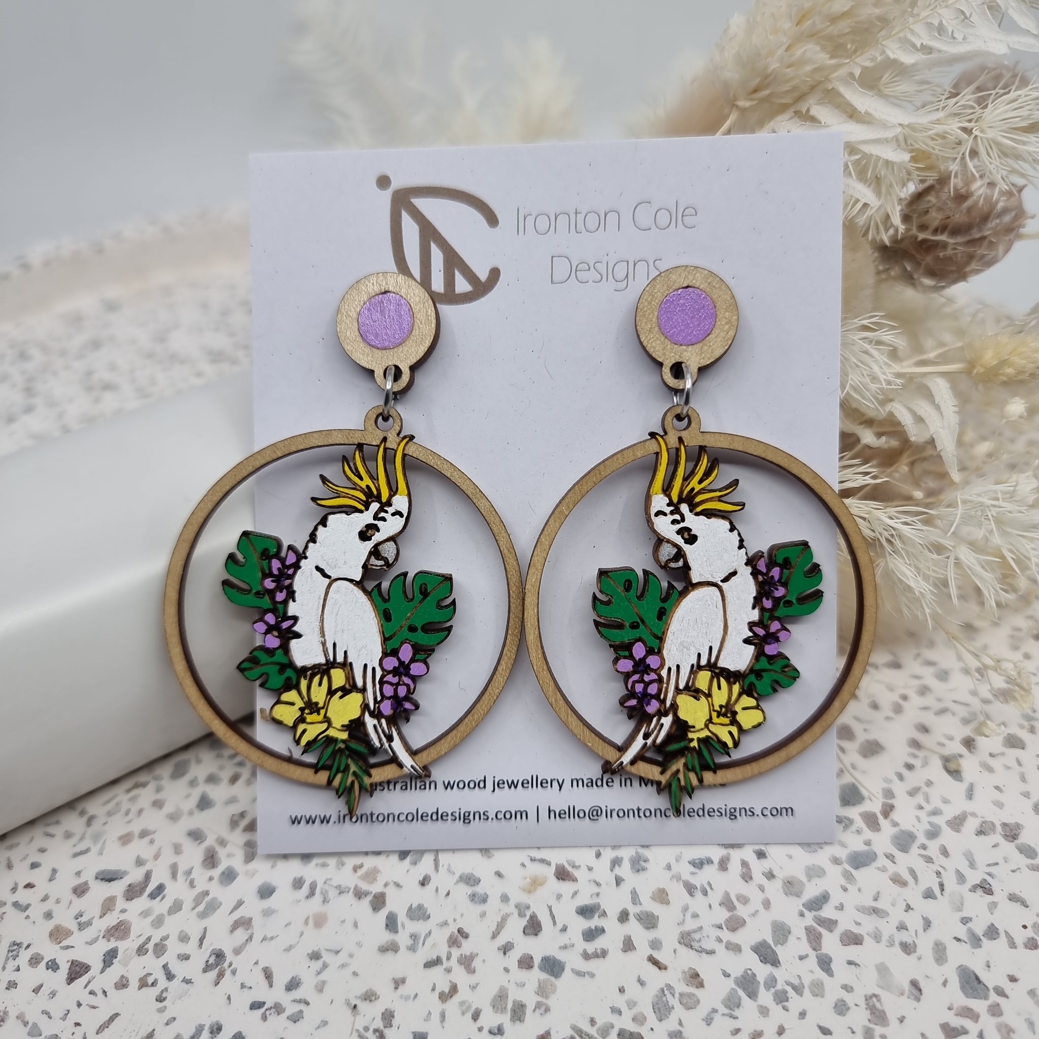 Cockatoo wooden earrings