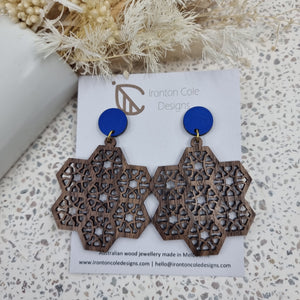 Geometric zentangle wood earrings
