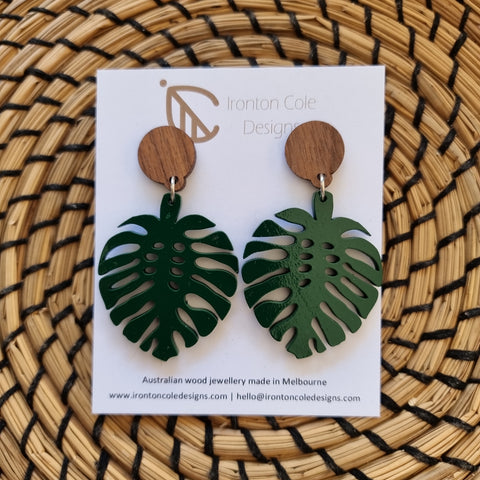 Monstera wooden earrings