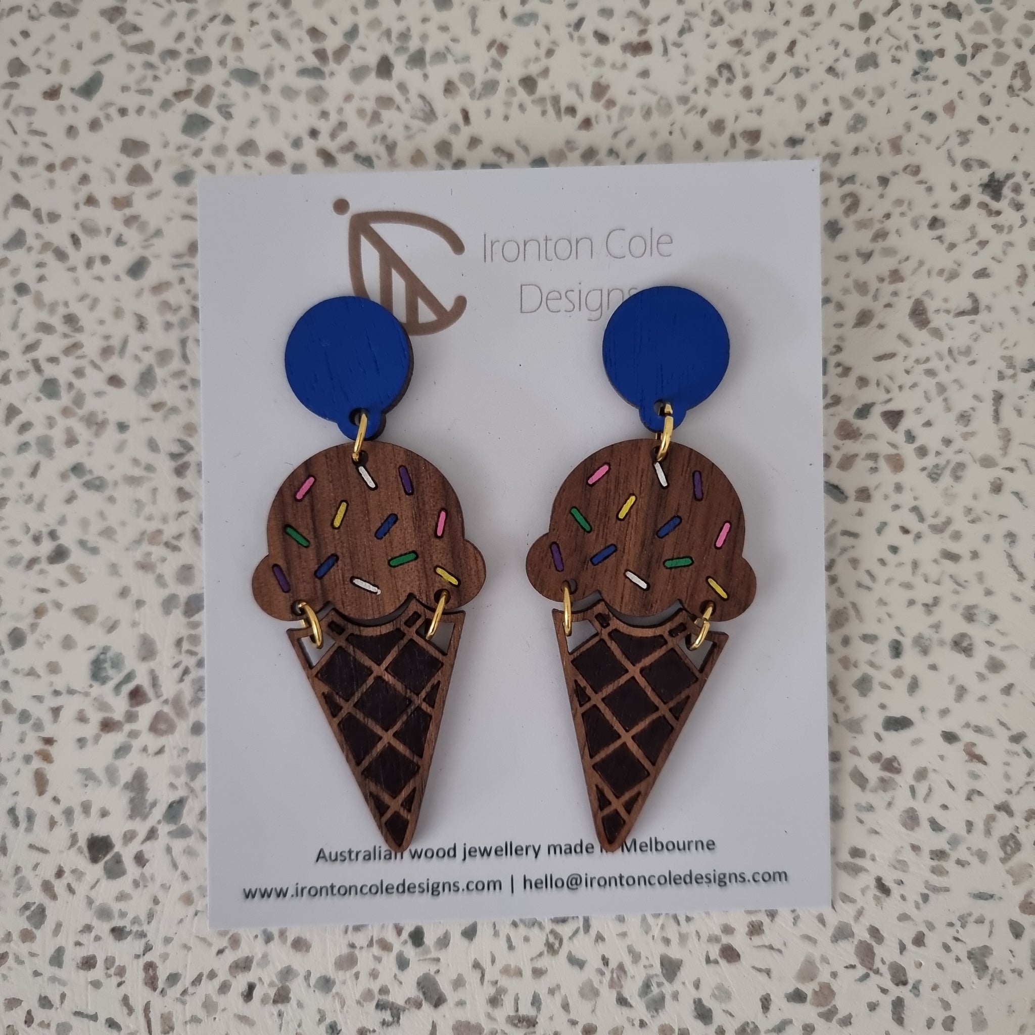 Ice cream wooden earrings