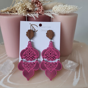 Hot pink wooden earrings