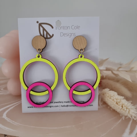 Geo round wooden earrings