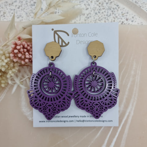 Purple wooden earrings