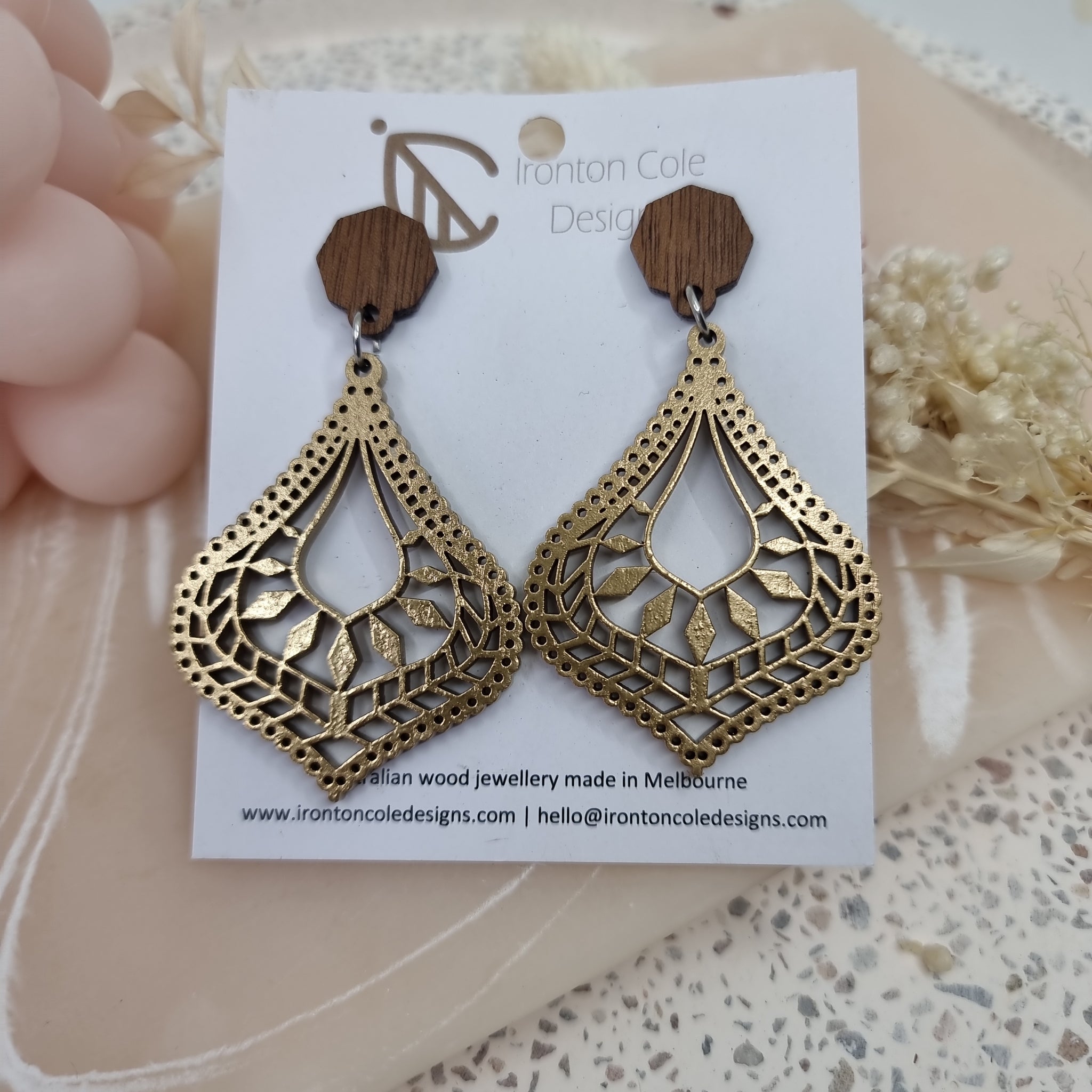 Gold wooden boho earrings