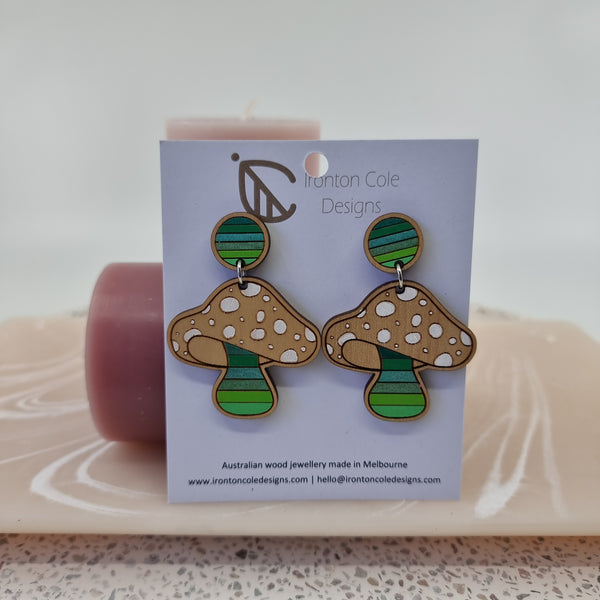 Green mushroom earrings