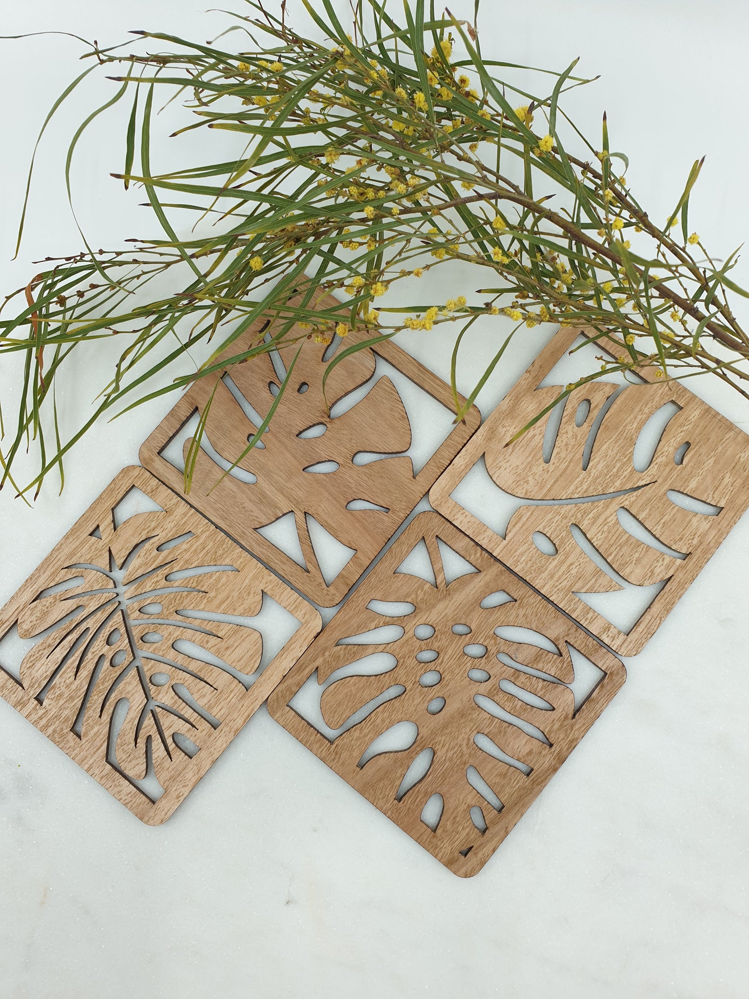 Wooden Monstera leaf coasters