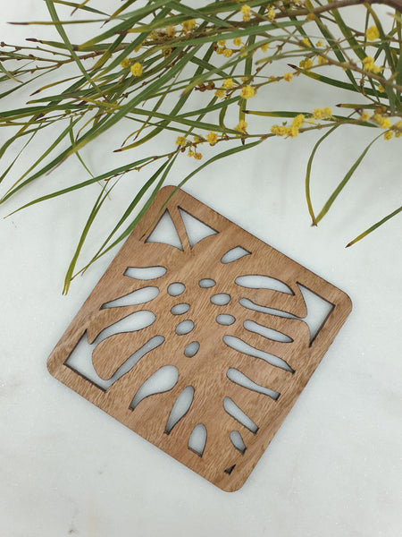 Wooden Monstera leaf coasters