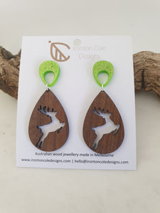 Wooden reindeer earrings