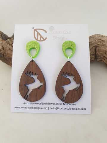 Wooden reindeer earrings
